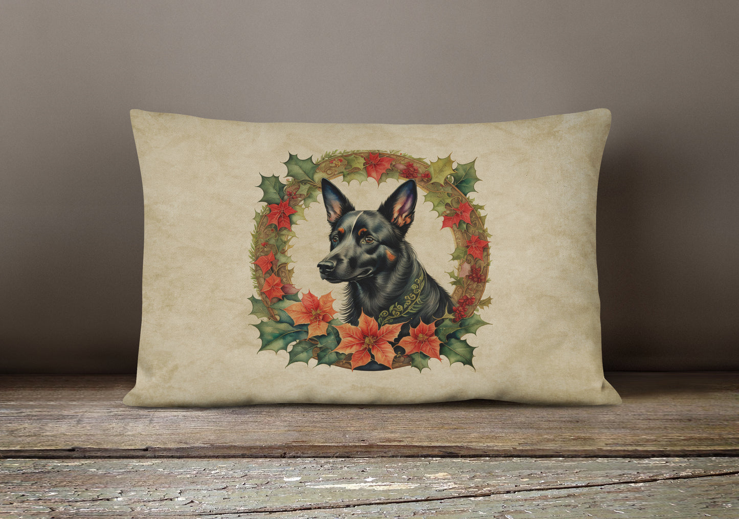 Australian Kelpie Christmas Flowers Throw Pillow