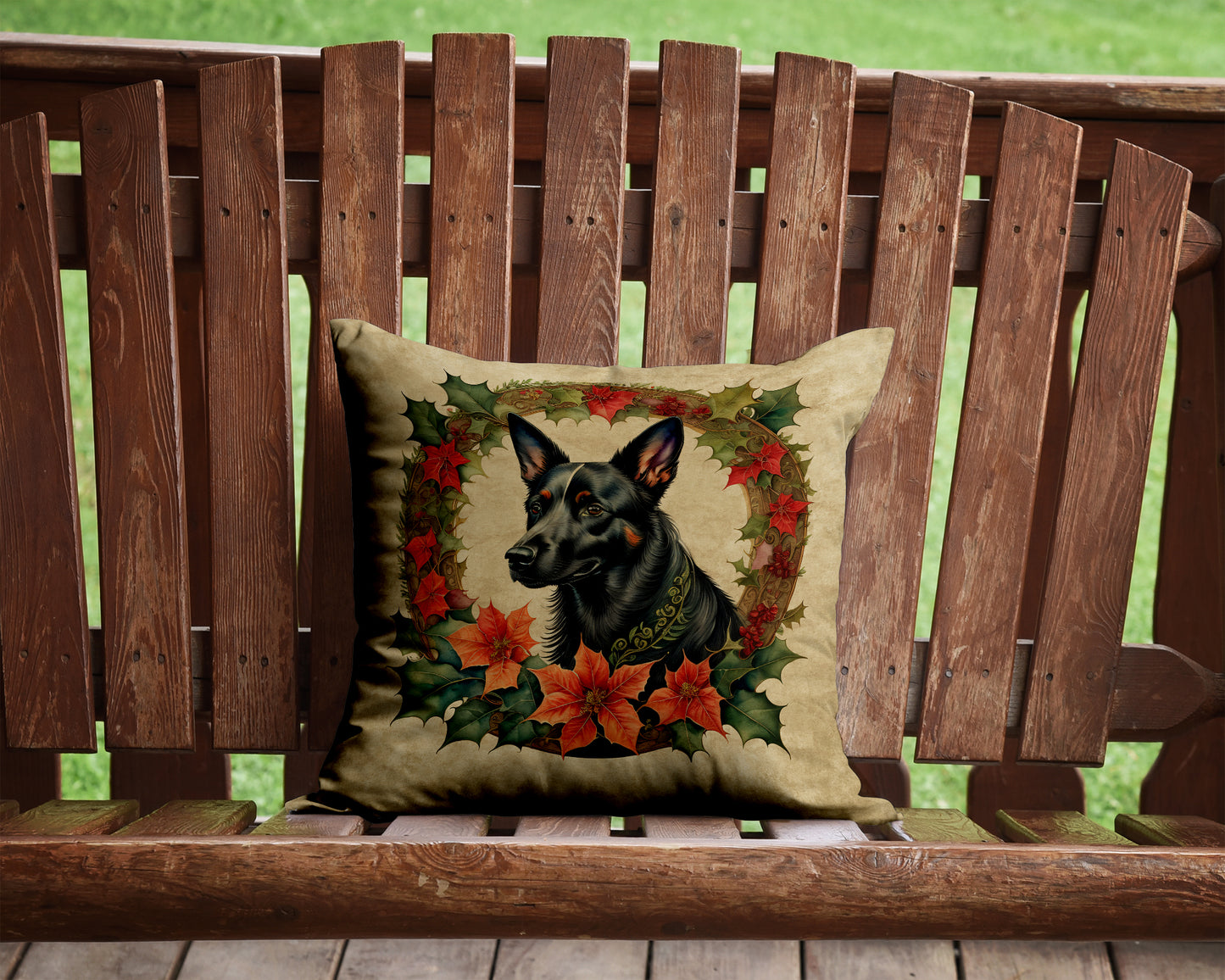 Australian Kelpie Christmas Flowers Throw Pillow