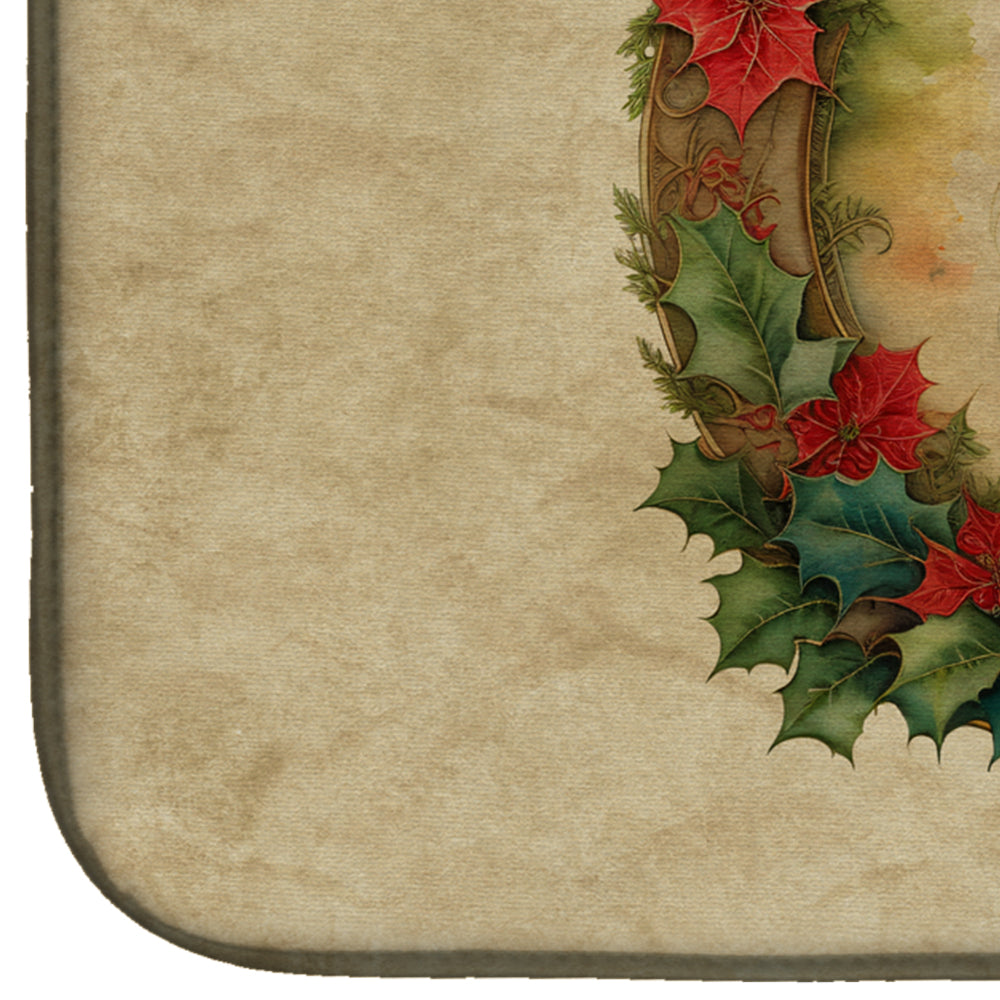 Australian Shepherd Christmas Flowers Dish Drying Mat