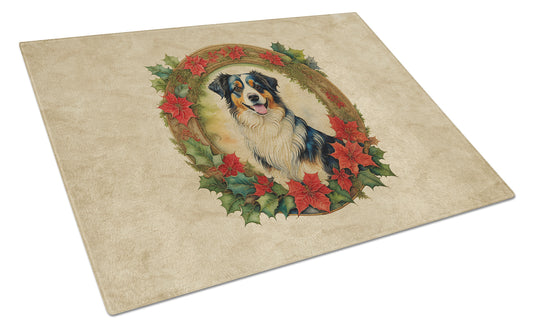 Buy this Australian Shepherd Christmas Flowers Glass Cutting Board