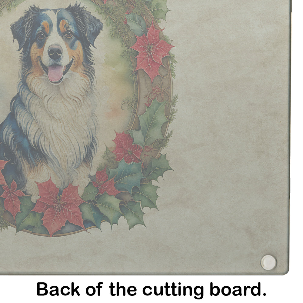 Australian Shepherd Christmas Flowers Glass Cutting Board