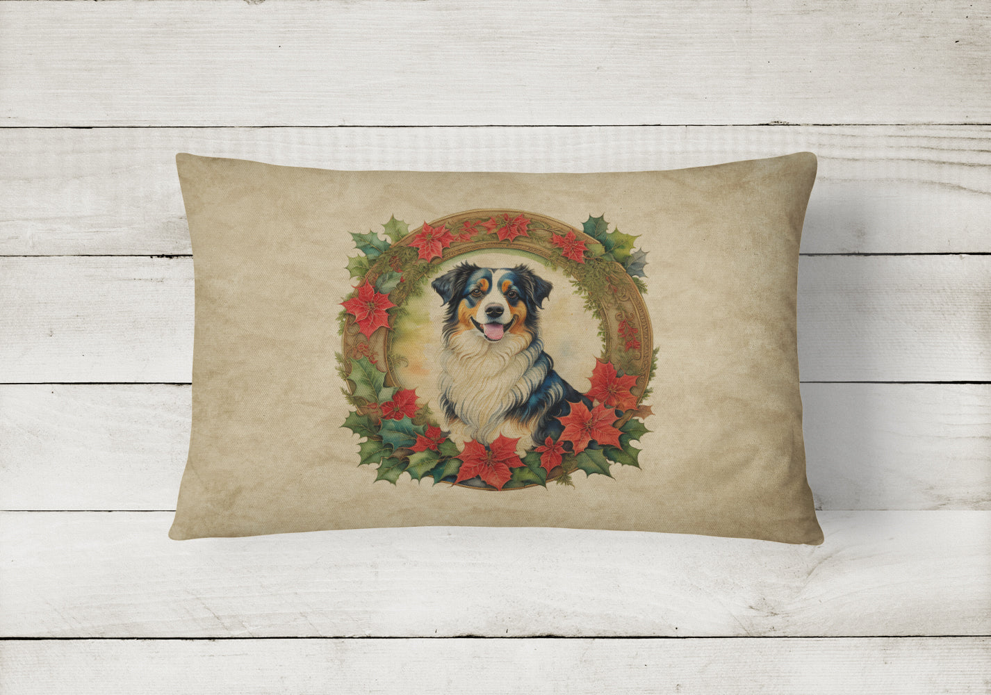 Australian Shepherd Christmas Flowers Throw Pillow