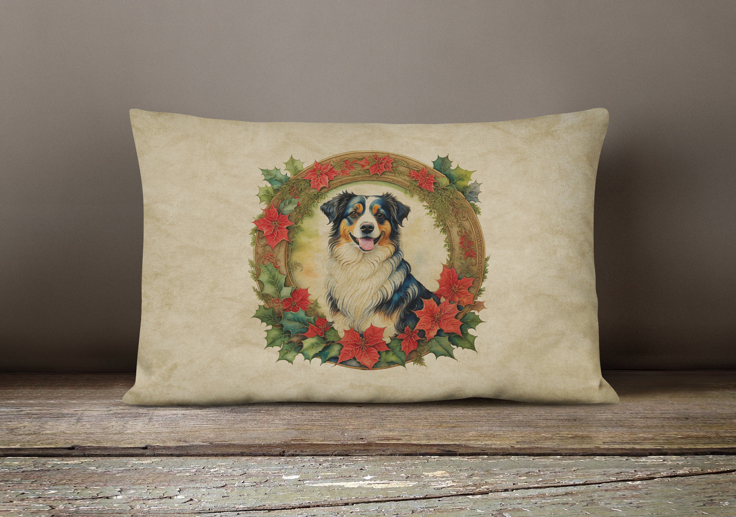 Australian Shepherd Christmas Flowers Throw Pillow