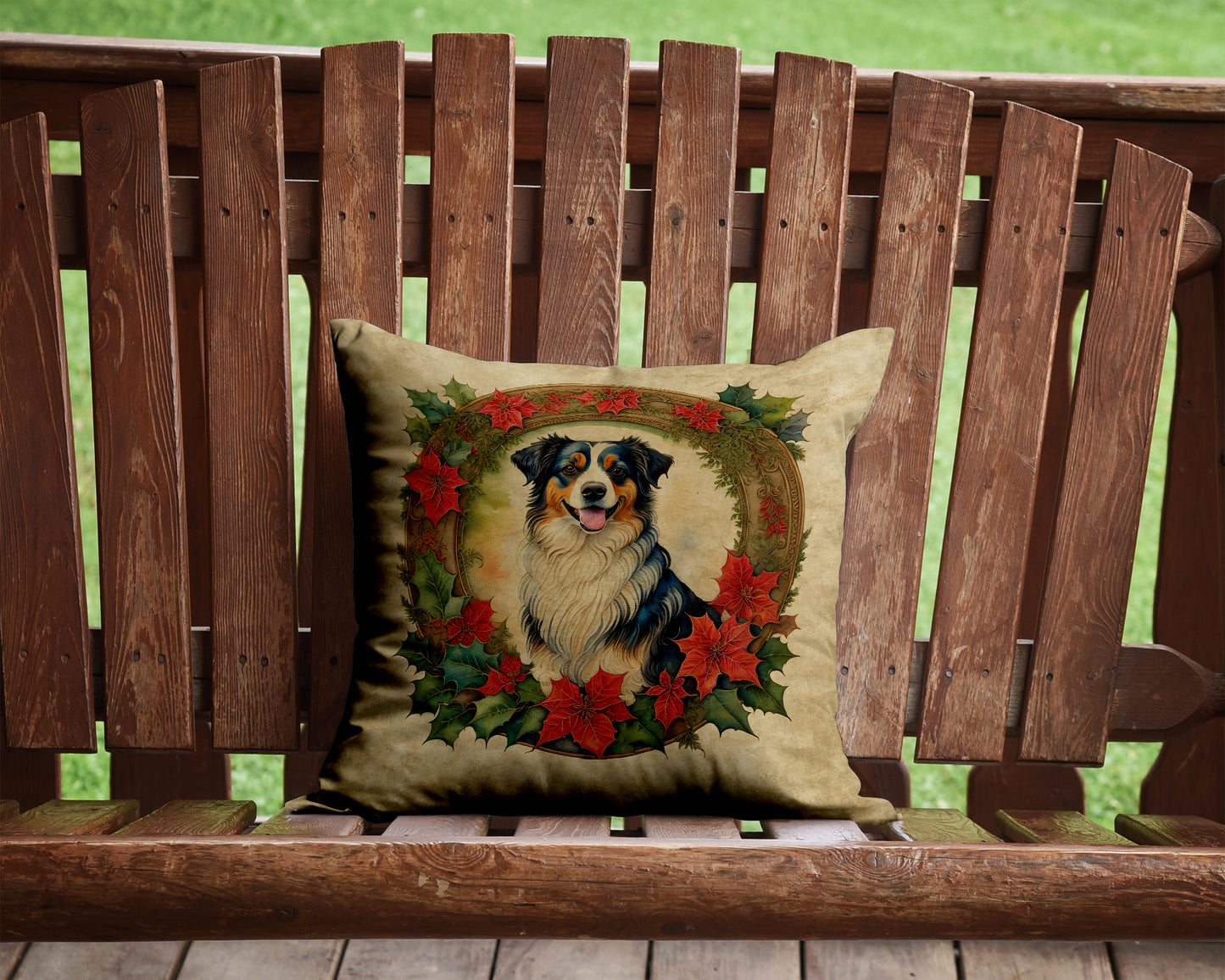 Australian Shepherd Christmas Flowers Throw Pillow