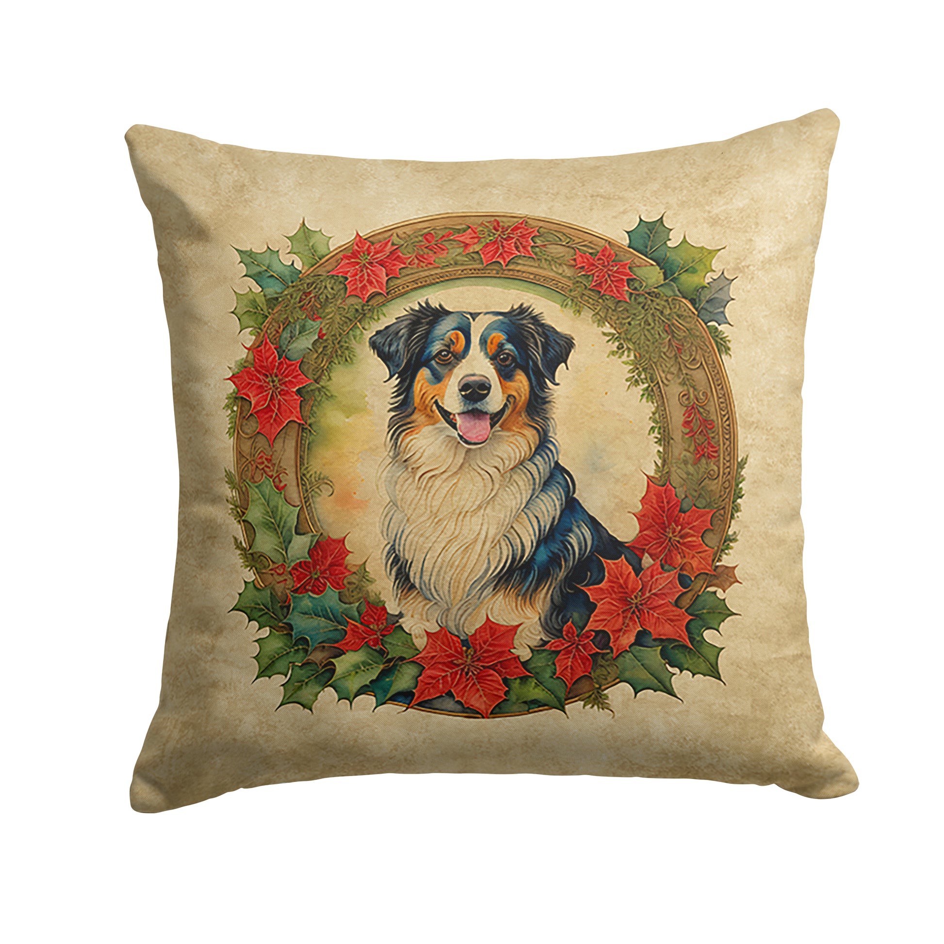 Buy this Australian Shepherd Christmas Flowers Throw Pillow