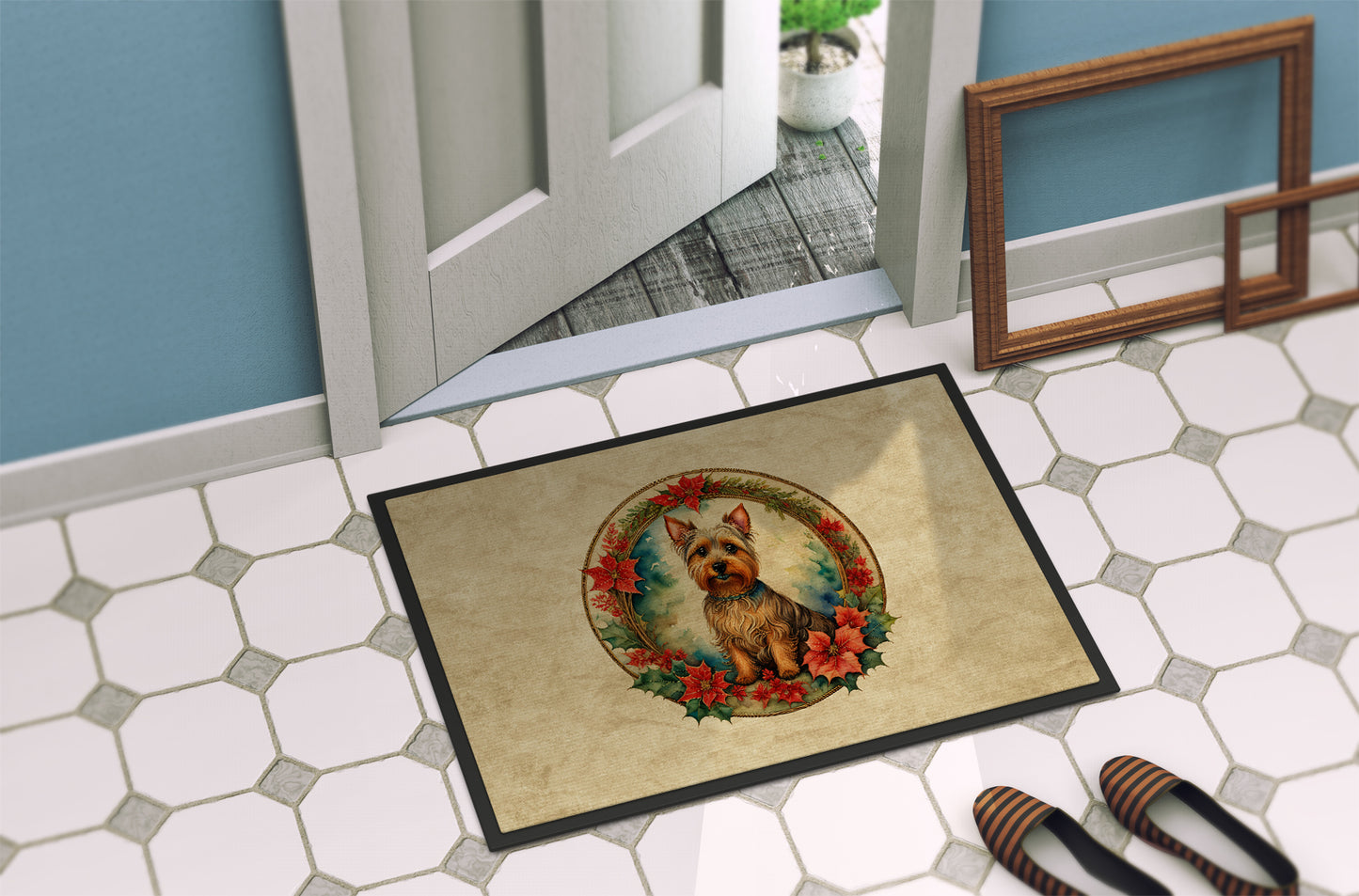 Australian Terrier Christmas Flowers Doormat