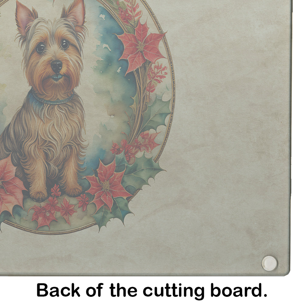 Australian Terrier Christmas Flowers Glass Cutting Board