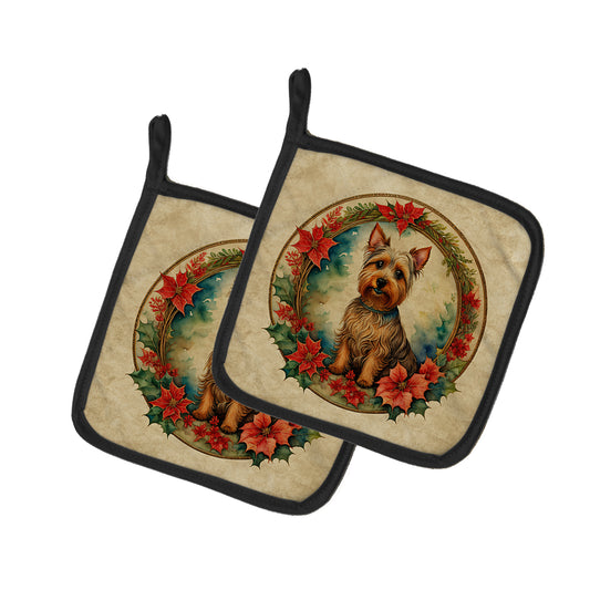 Buy this Australian Terrier Christmas Flowers Pair of Pot Holders