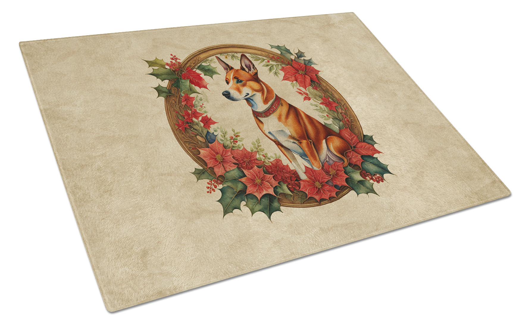 Buy this Basenji Christmas Flowers Glass Cutting Board