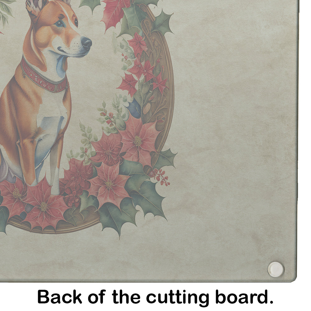 Basenji Christmas Flowers Glass Cutting Board