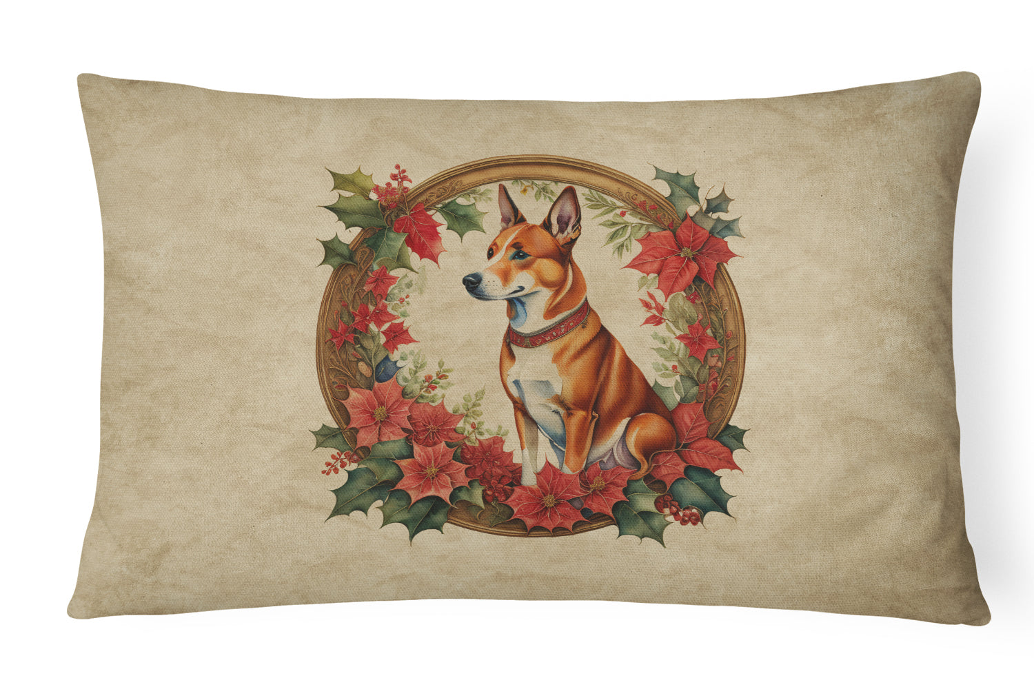 Buy this Basenji Christmas Flowers Throw Pillow