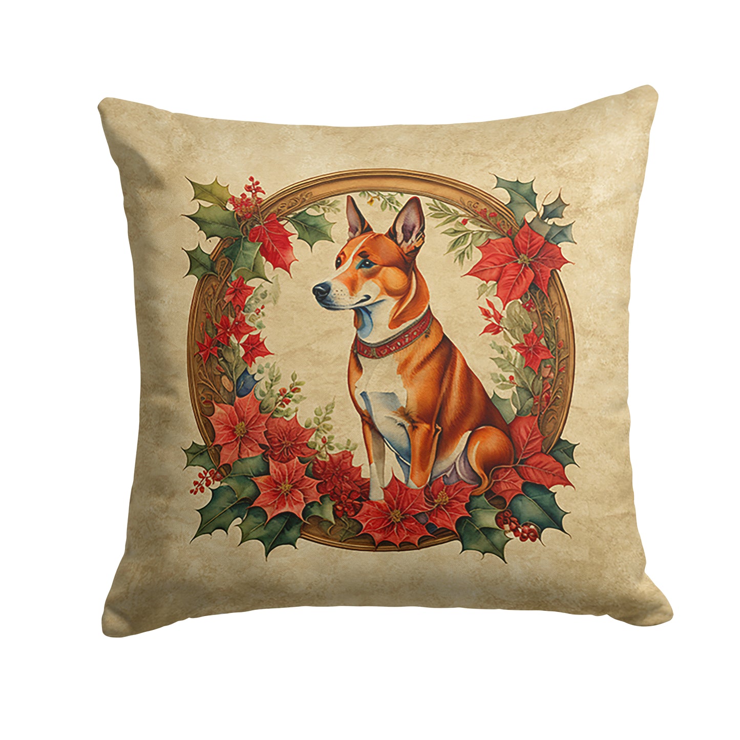 Buy this Basenji Christmas Flowers Throw Pillow