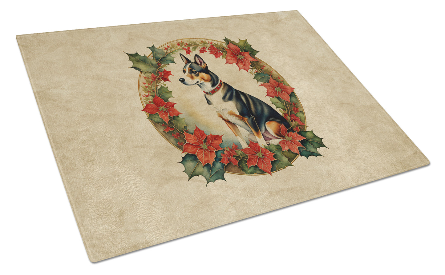 Buy this Basenji Christmas Flowers Glass Cutting Board