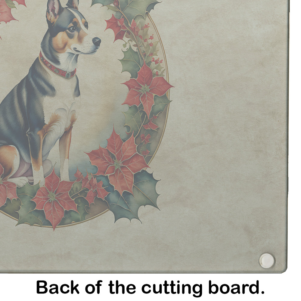 Basenji Christmas Flowers Glass Cutting Board