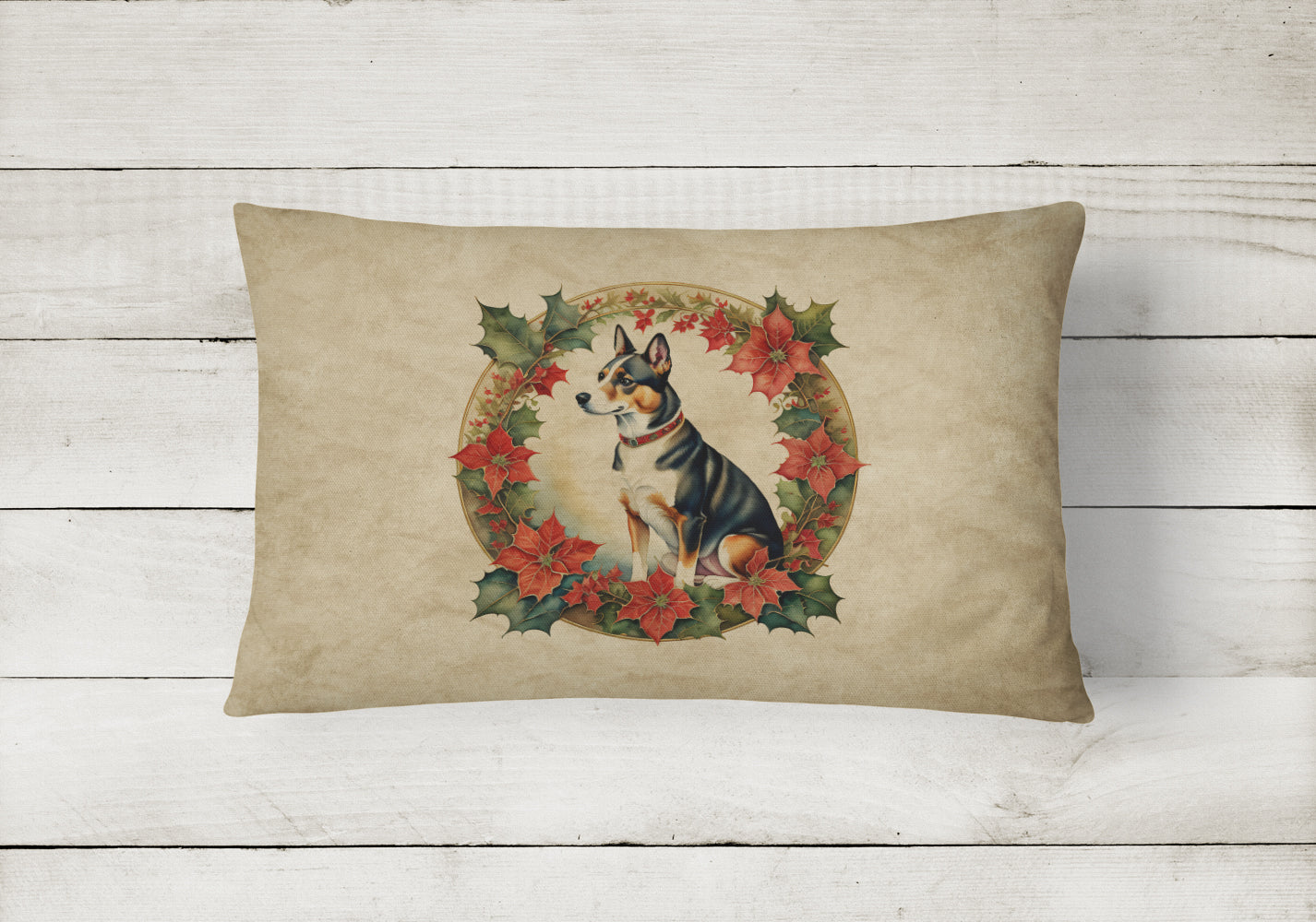 Basenji Christmas Flowers Throw Pillow