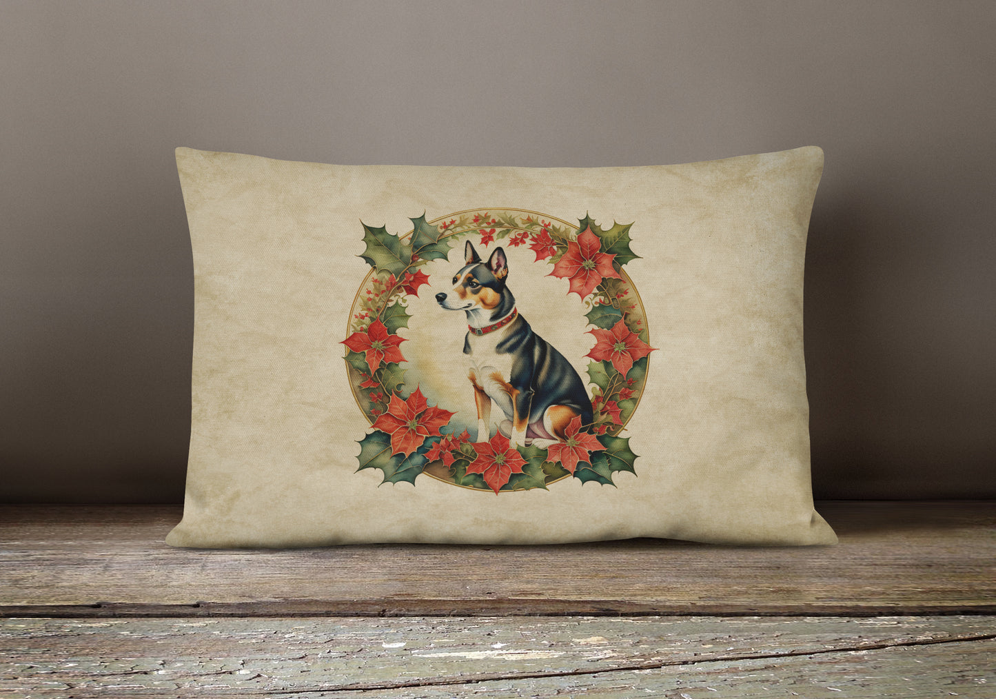 Basenji Christmas Flowers Throw Pillow