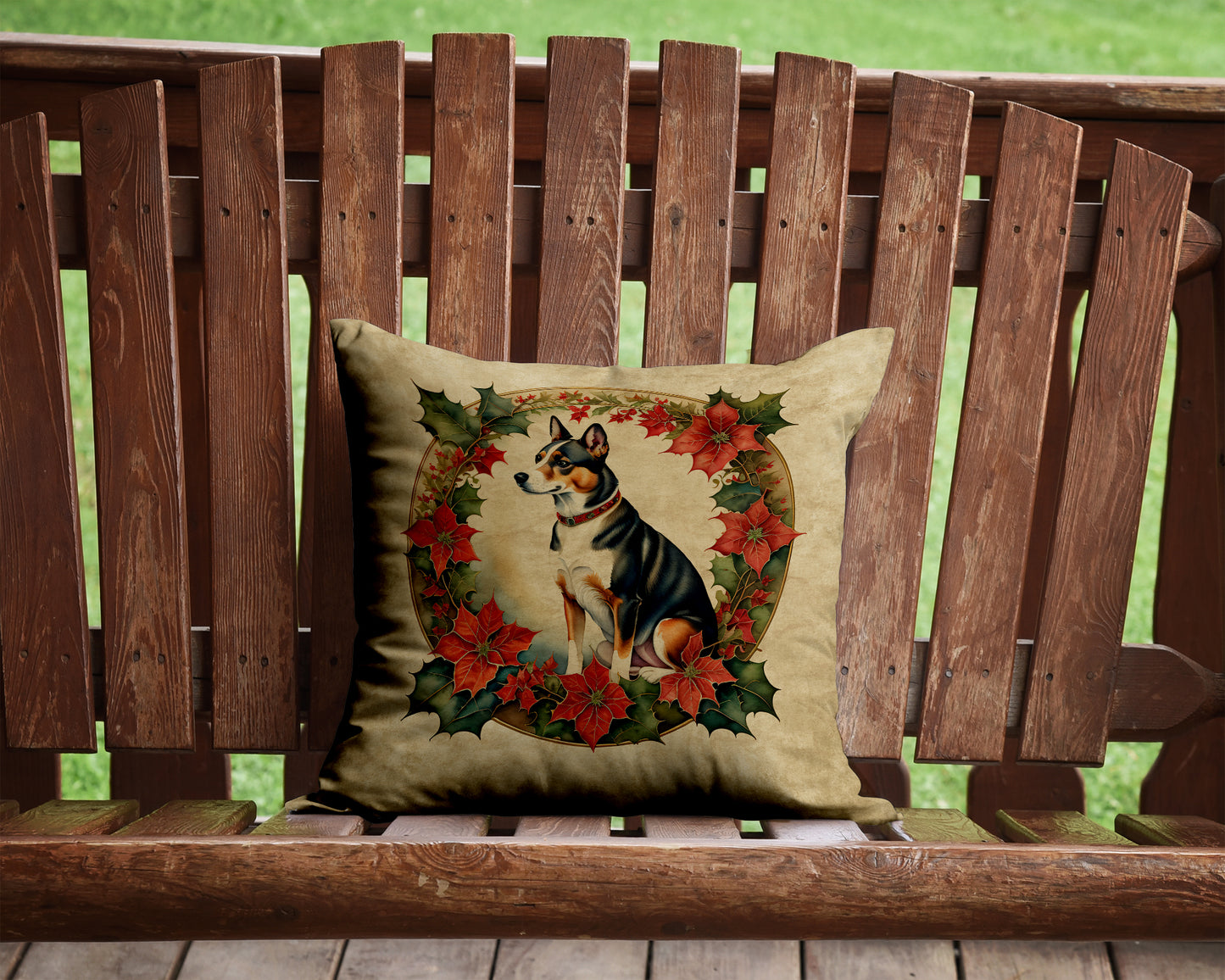 Basenji Christmas Flowers Throw Pillow