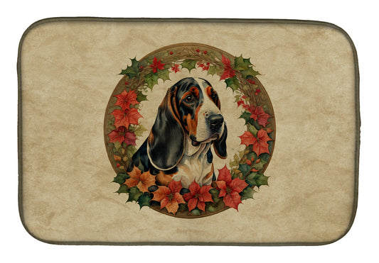 Buy this Basset Hound Christmas Flowers Dish Drying Mat