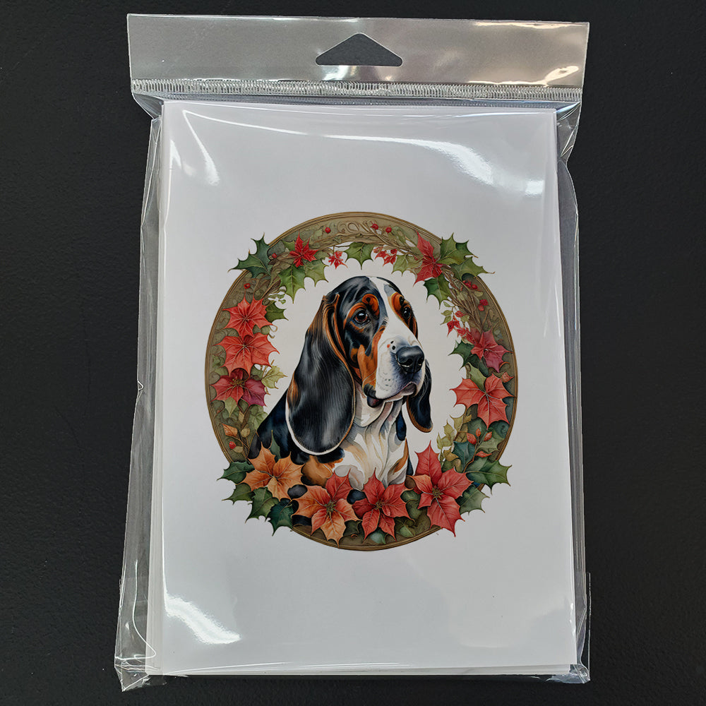 Basset Hound Christmas Flowers Greeting Cards Pack of 8