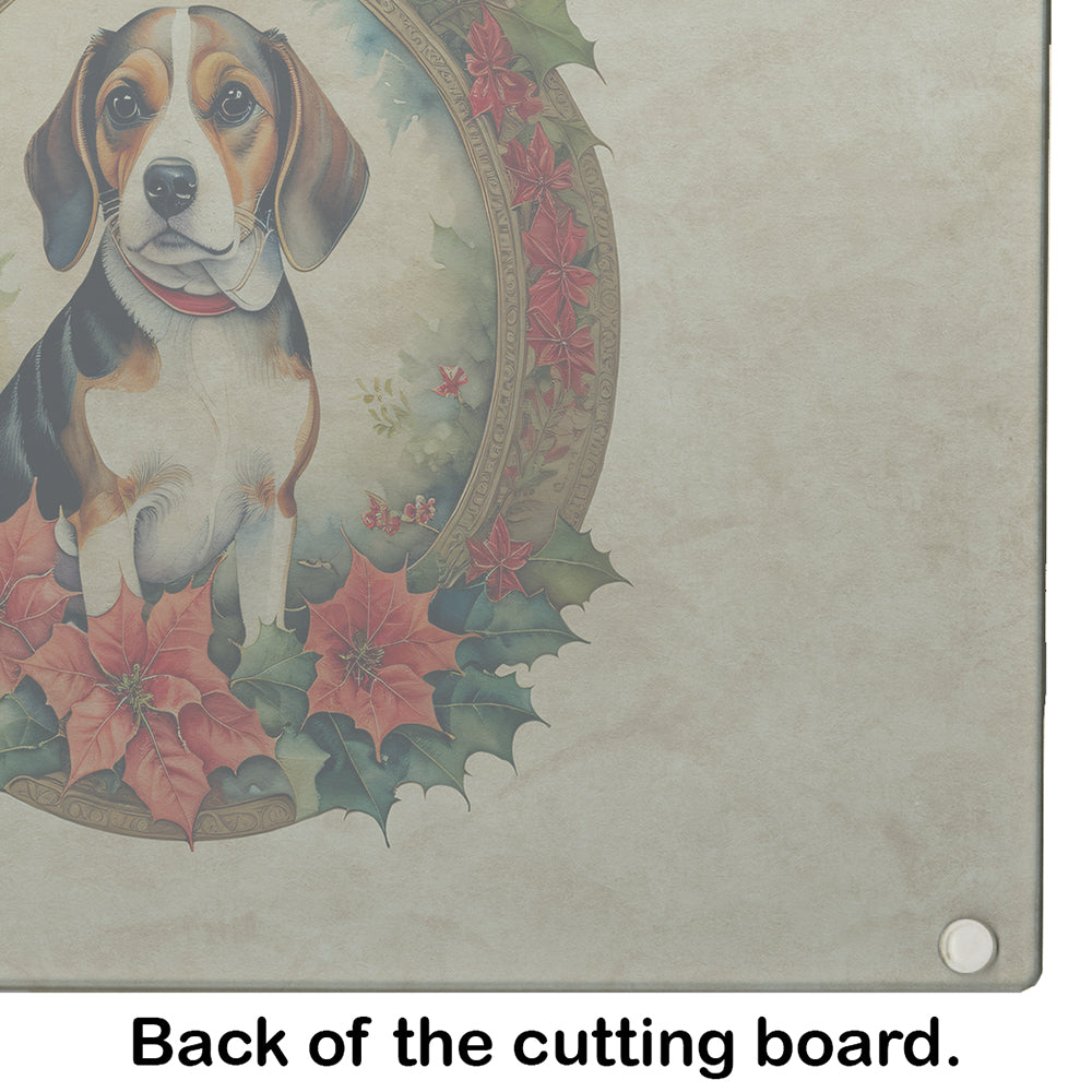 Beagle Christmas Flowers Glass Cutting Board