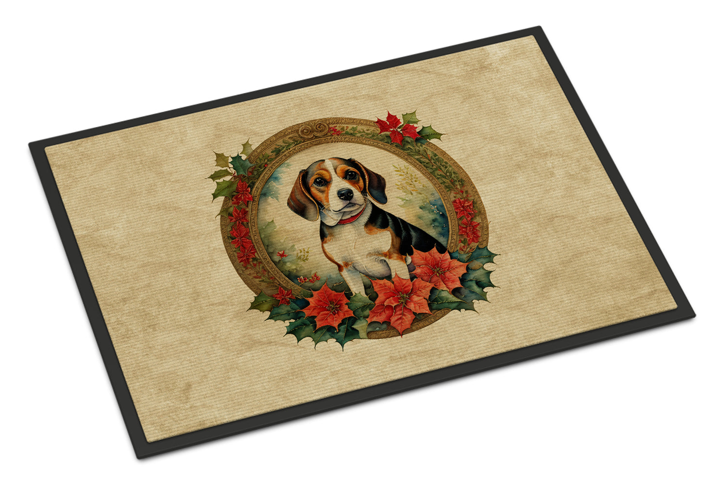 Buy this Beagle Christmas Flowers Doormat