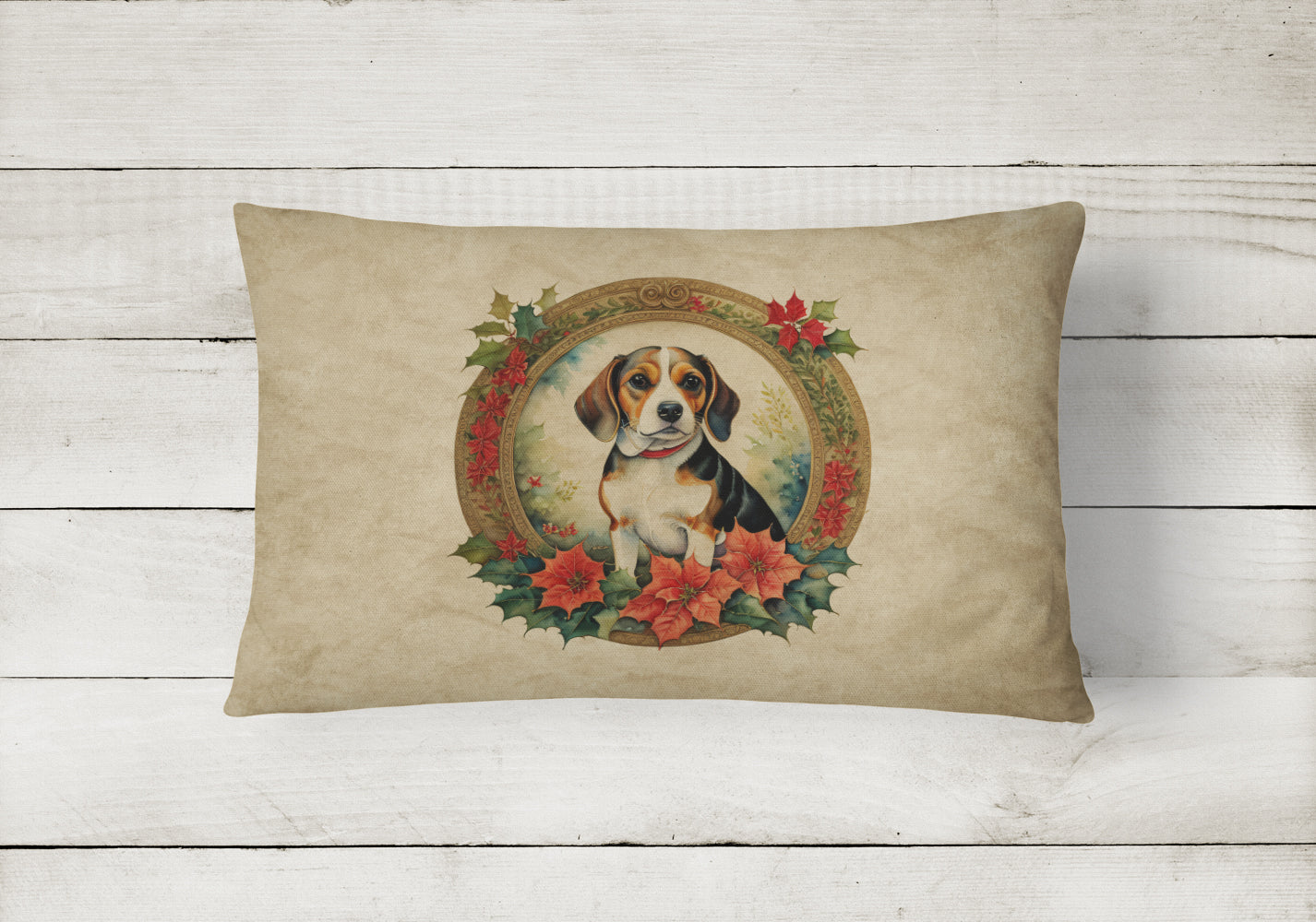 Beagle Christmas Flowers Throw Pillow