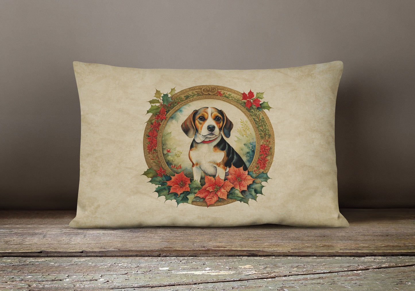 Beagle Christmas Flowers Throw Pillow