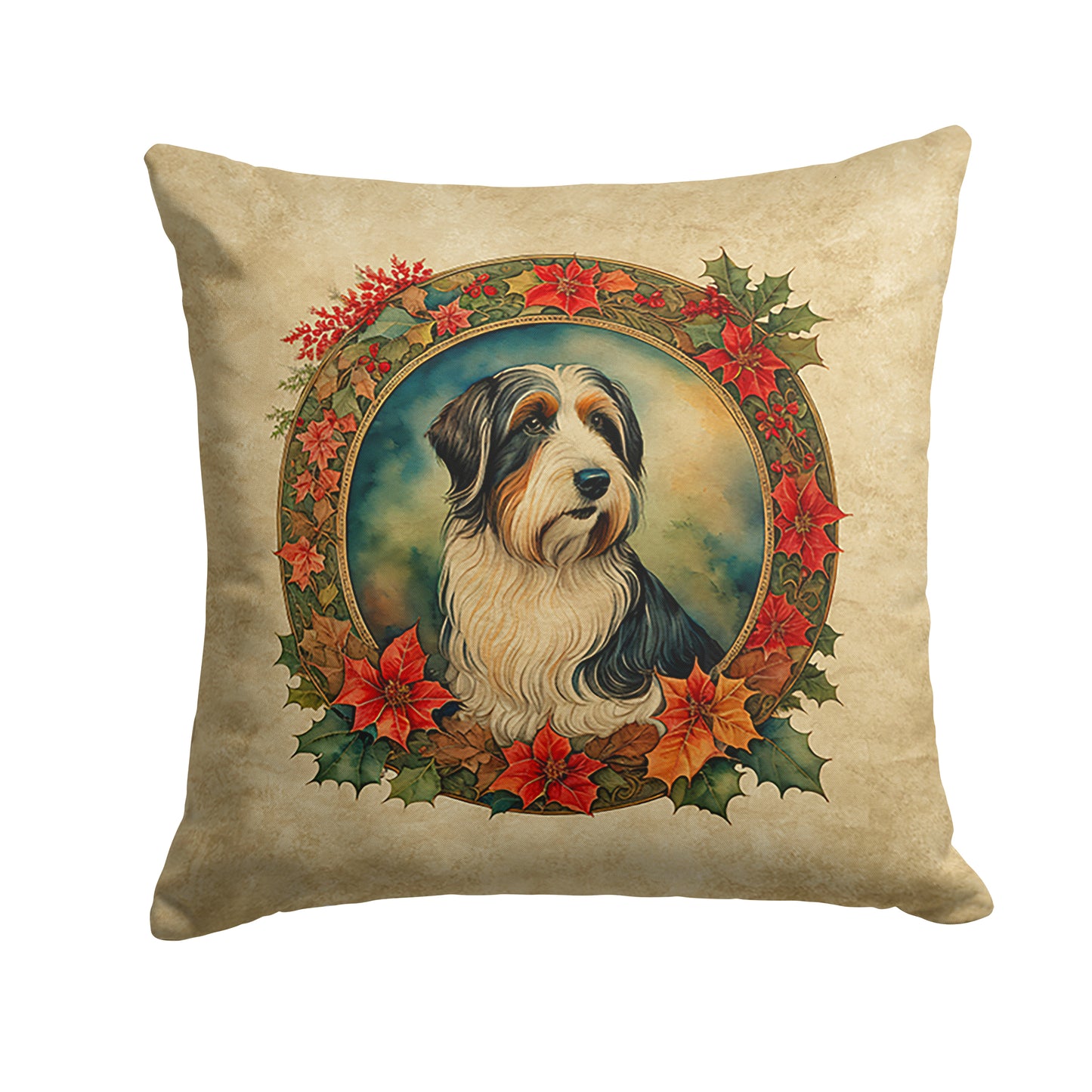 Buy this Bearded Collie Christmas Flowers Throw Pillow