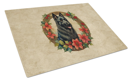 Buy this Belgian Sheepdog Christmas Flowers Glass Cutting Board