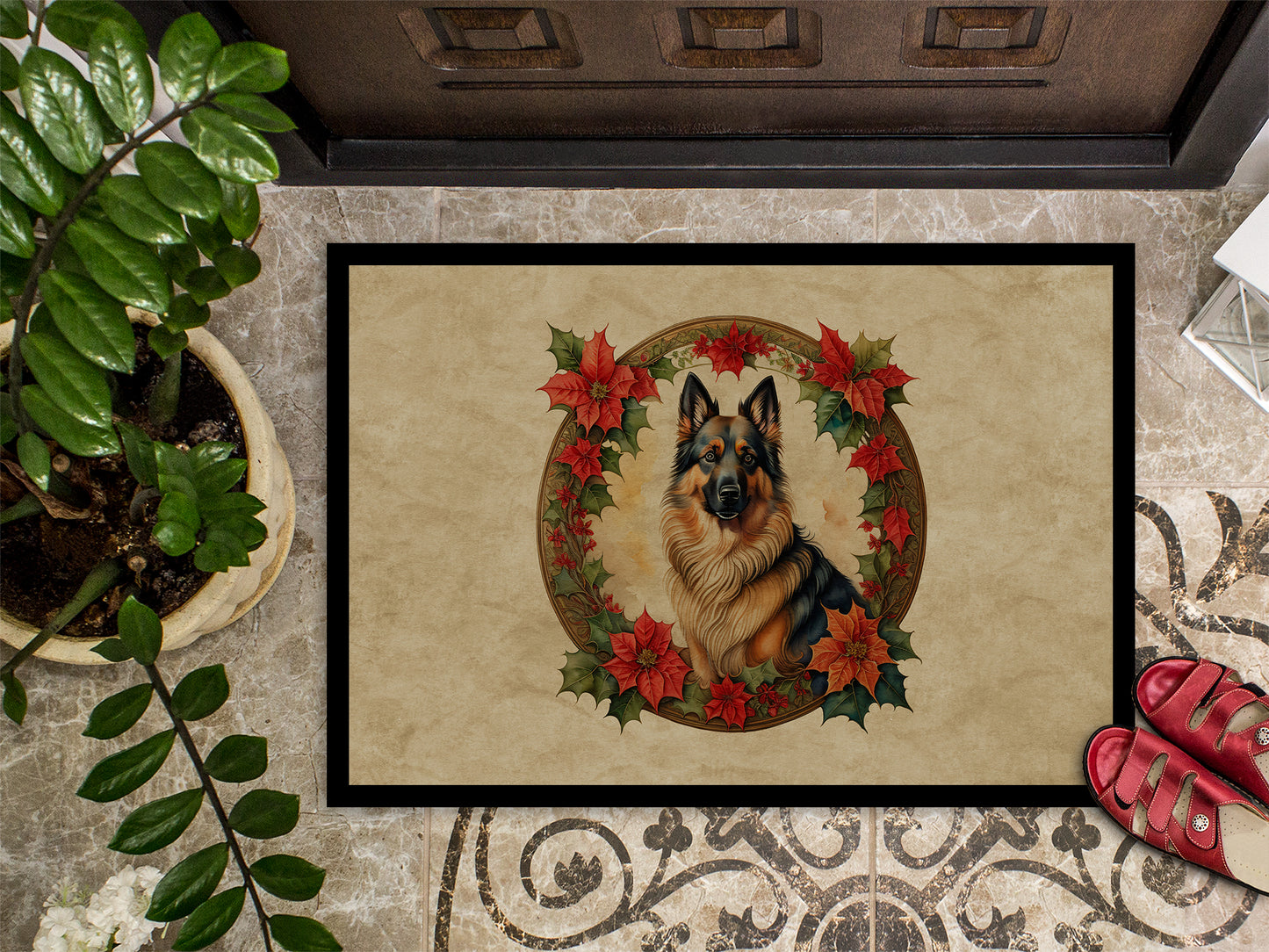 Belgian Tervuren Christmas Flowers Doormat