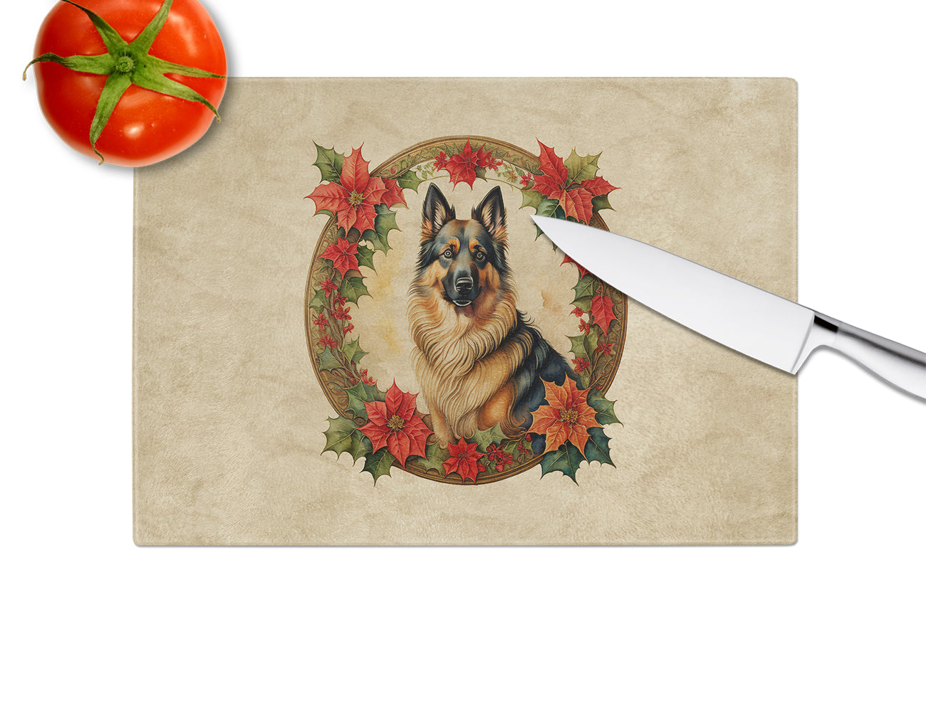 Belgian Tervuren Christmas Flowers Glass Cutting Board