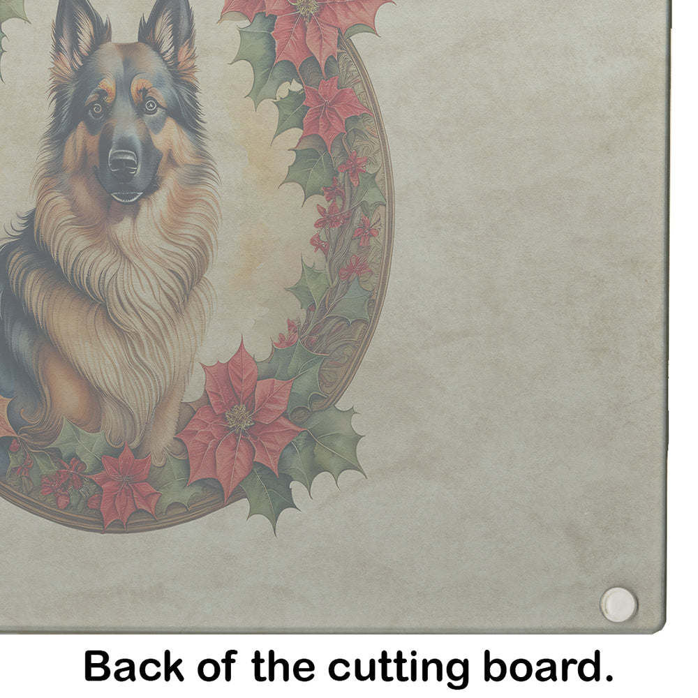 Belgian Tervuren Christmas Flowers Glass Cutting Board