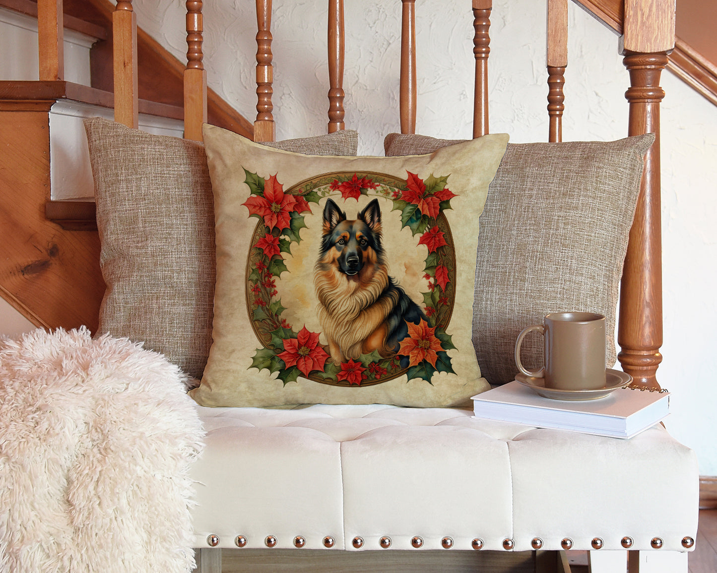 Belgian Tervuren Christmas Flowers Throw Pillow