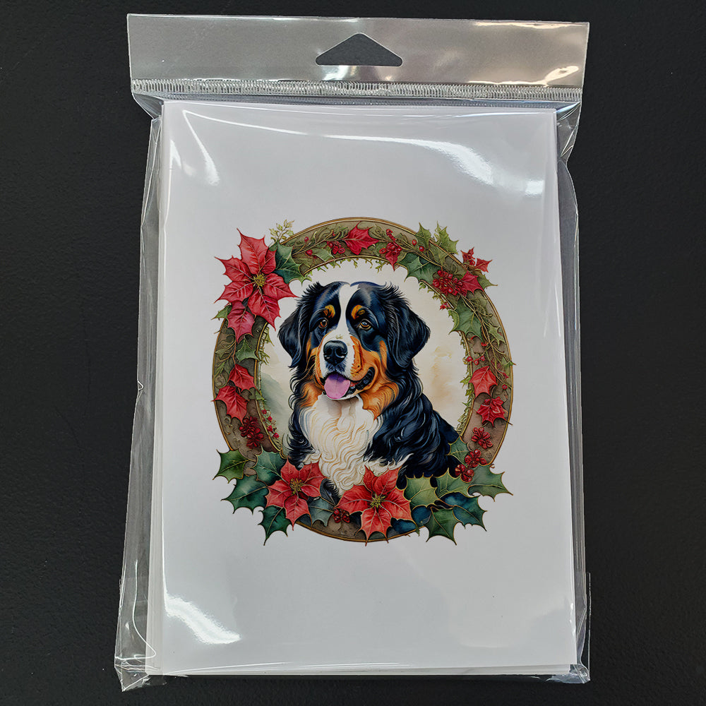 Bernese Mountain Dog Christmas Flowers Greeting Cards Pack of 8