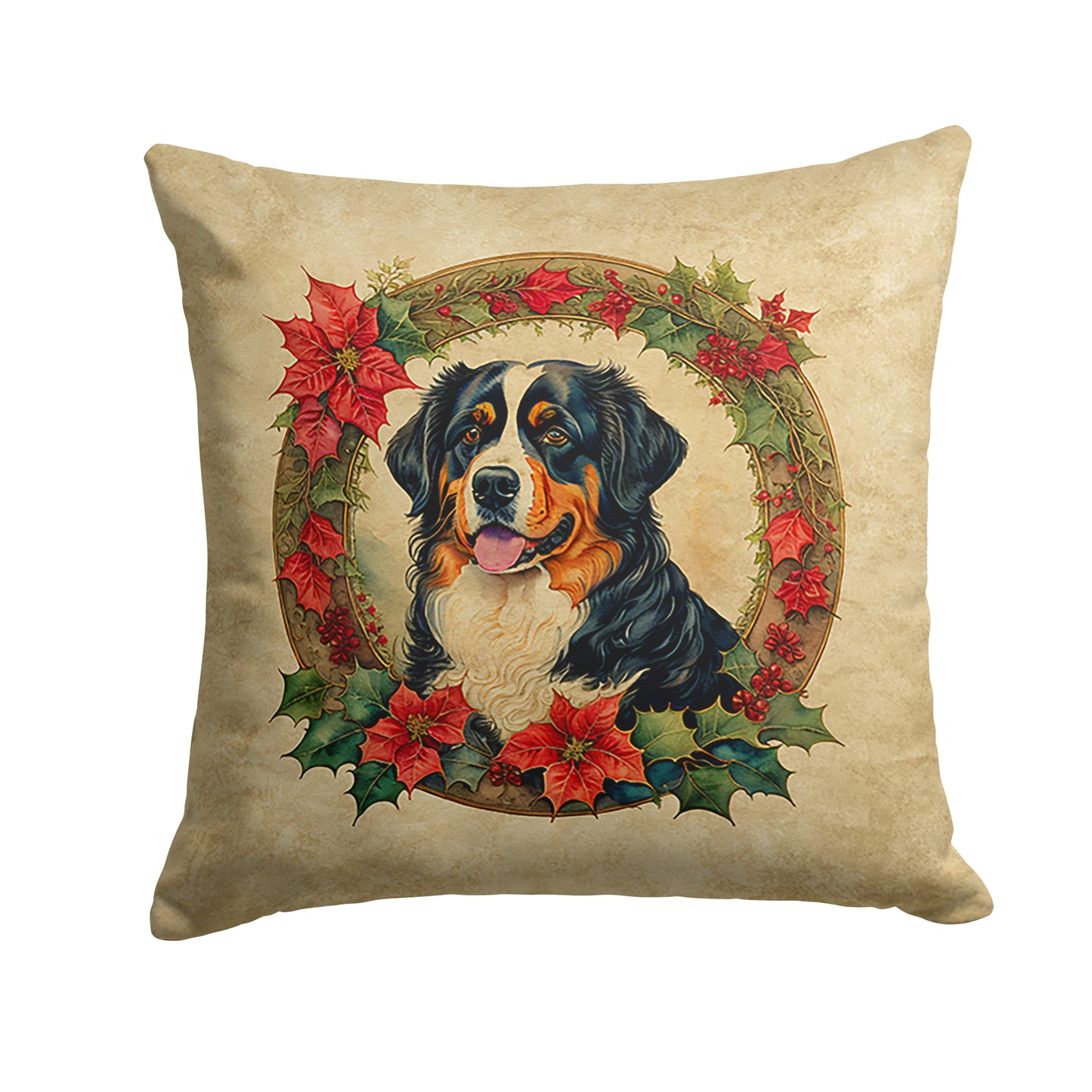 Buy this Bernese Mountain Dog Christmas Flowers Throw Pillow