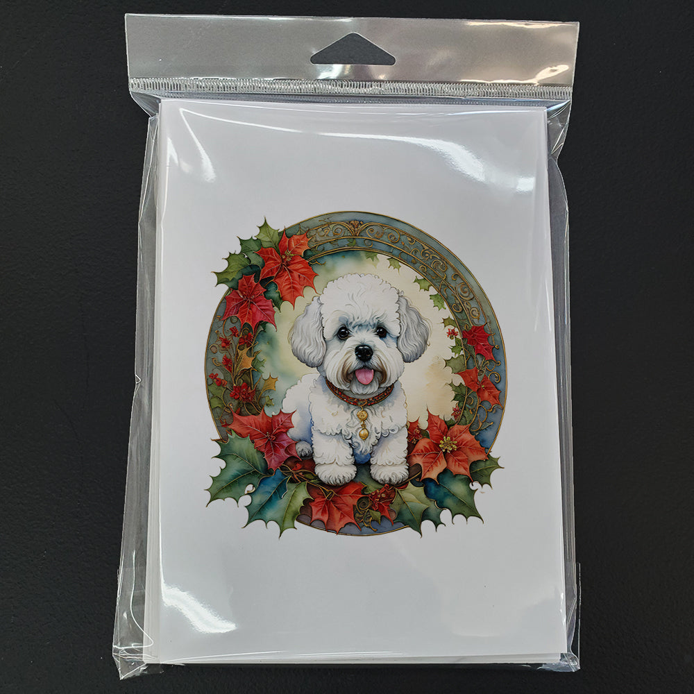 Bichon Frise Christmas Flowers Greeting Cards Pack of 8