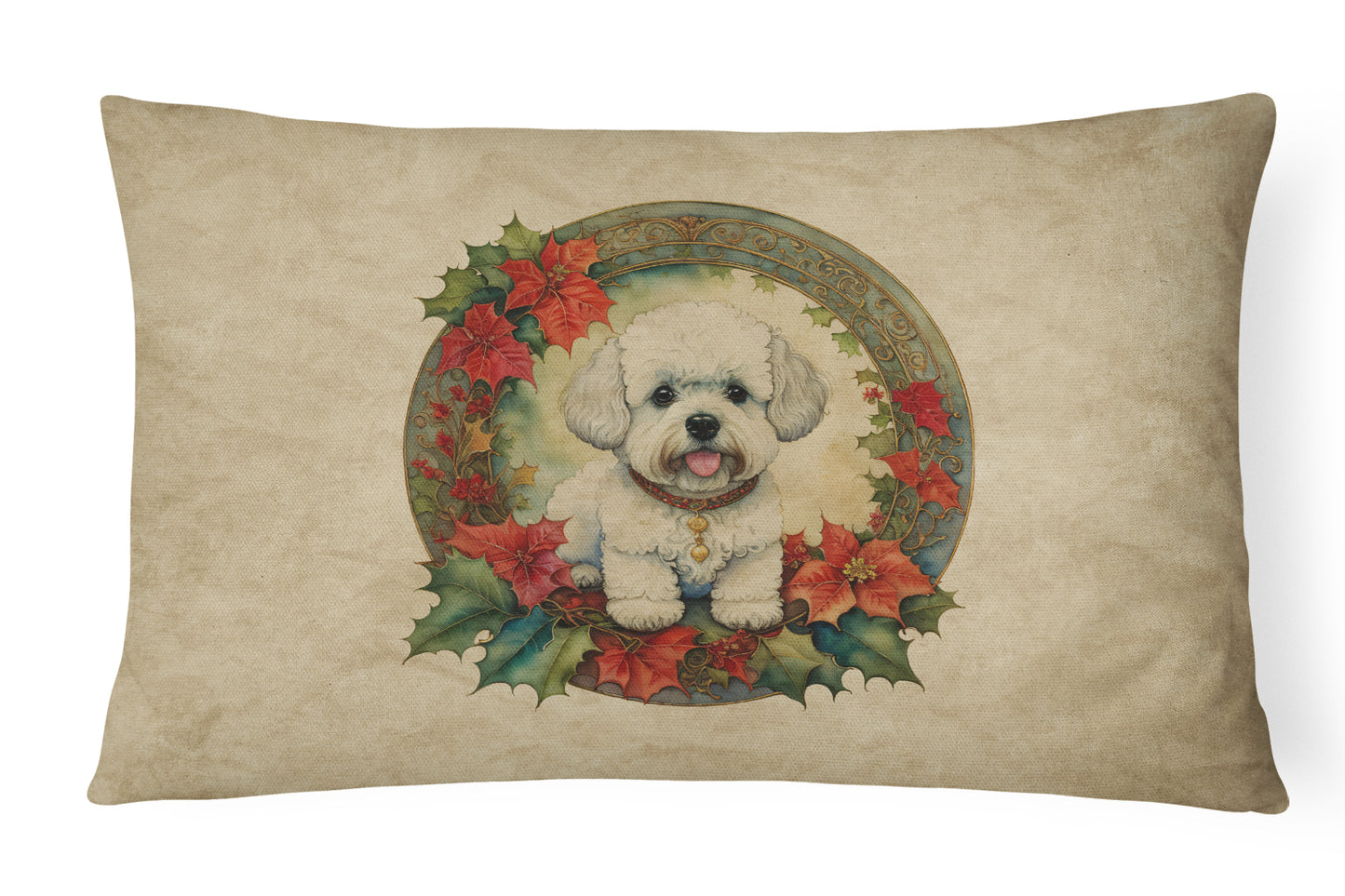 Buy this Bichon Frise Christmas Flowers Throw Pillow