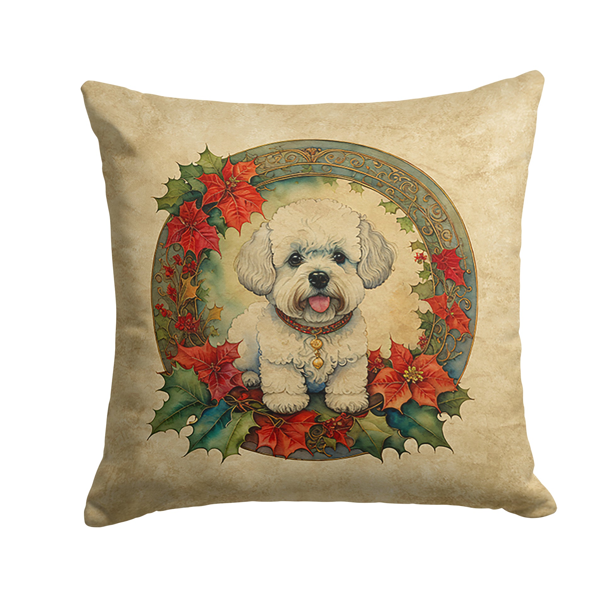 Buy this Bichon Frise Christmas Flowers Throw Pillow