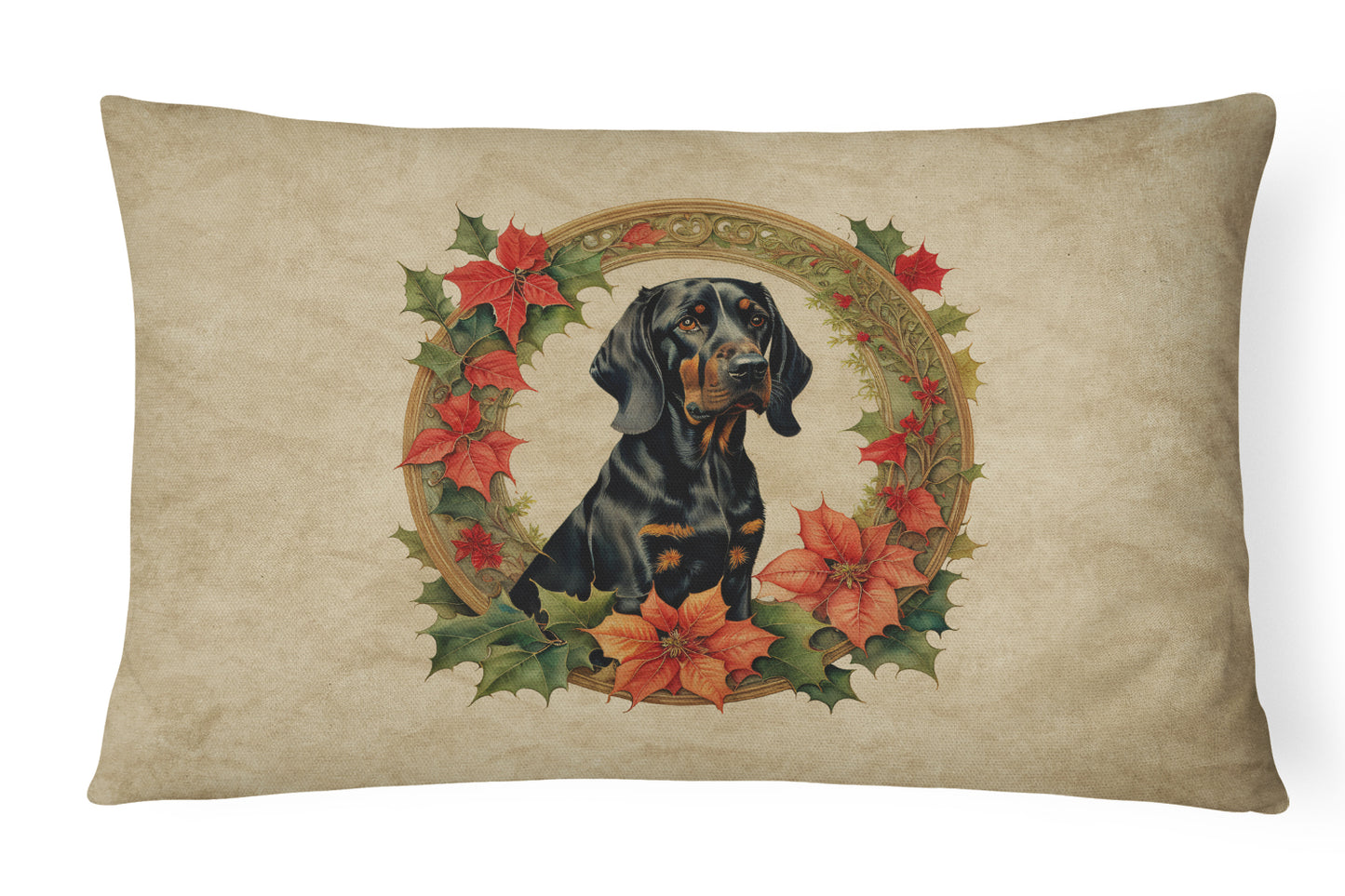 Buy this Black and Tan Coonhound Christmas Flowers Throw Pillow