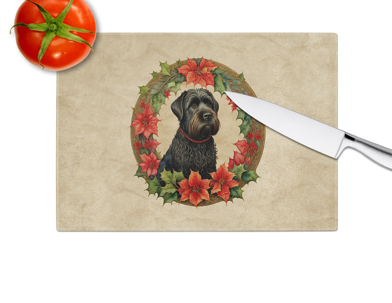 Black Russian Terrier Christmas Flowers Glass Cutting Board