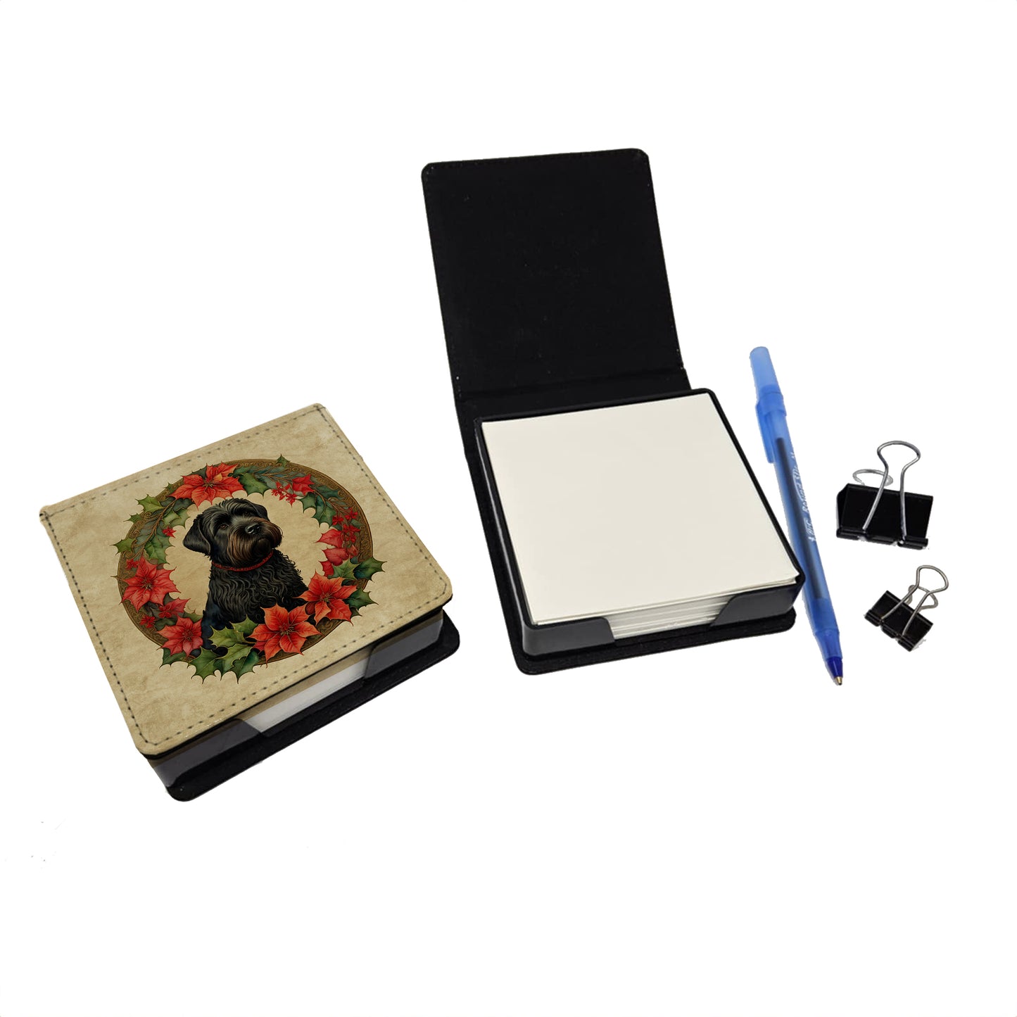 Black Russian Terrier Christmas Flowers PU Leather Note Paper Holder