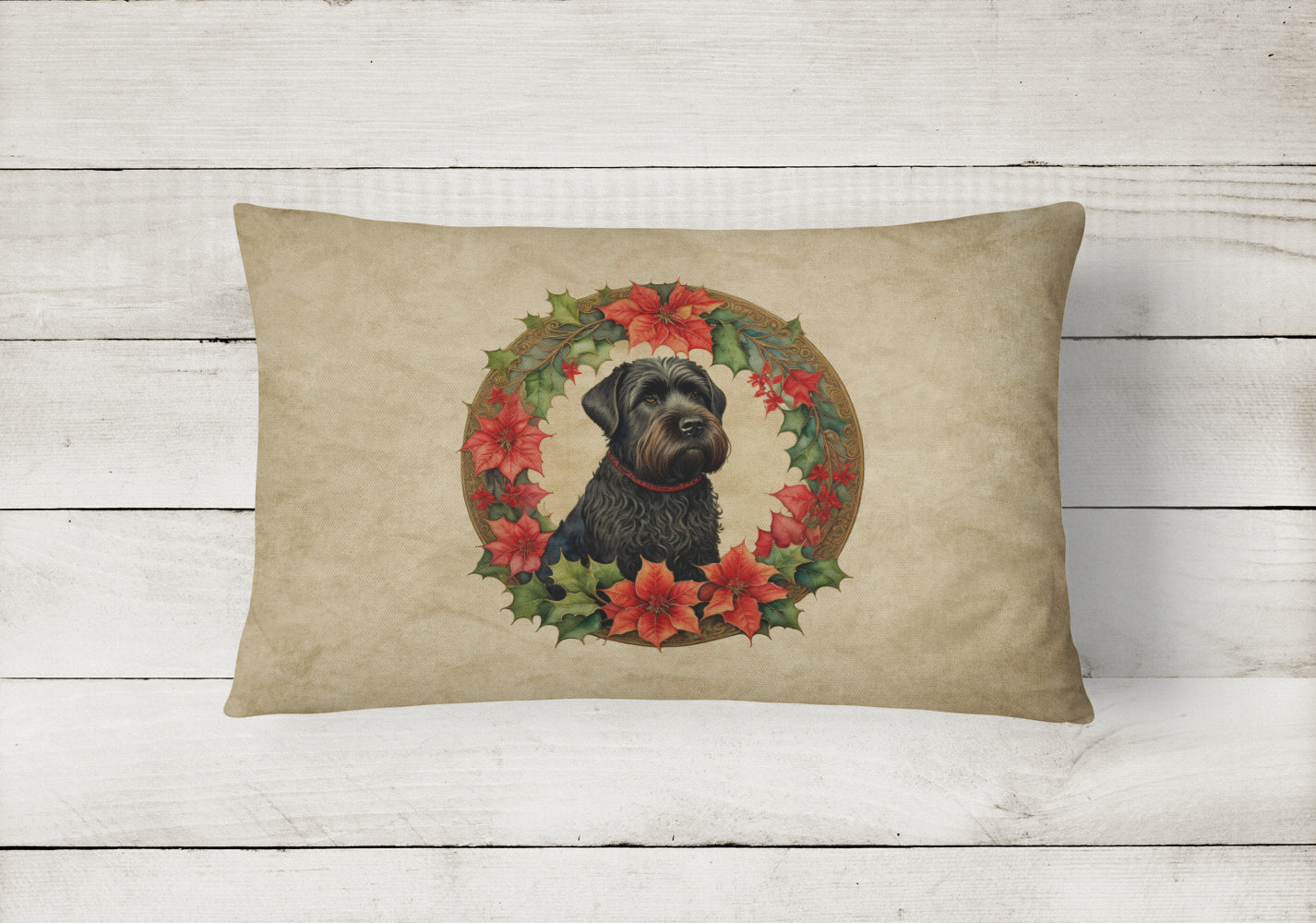 Black Russian Terrier Christmas Flowers Throw Pillow