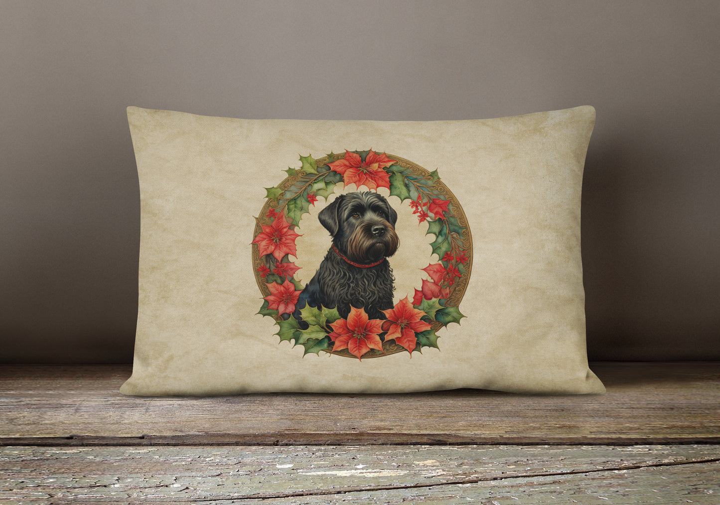 Black Russian Terrier Christmas Flowers Throw Pillow