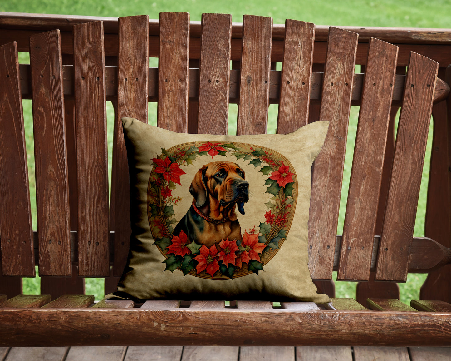 Bloodhound Christmas Flowers Throw Pillow