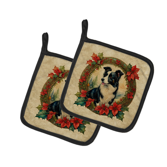 Buy this Border Collie Christmas Flowers Pair of Pot Holders