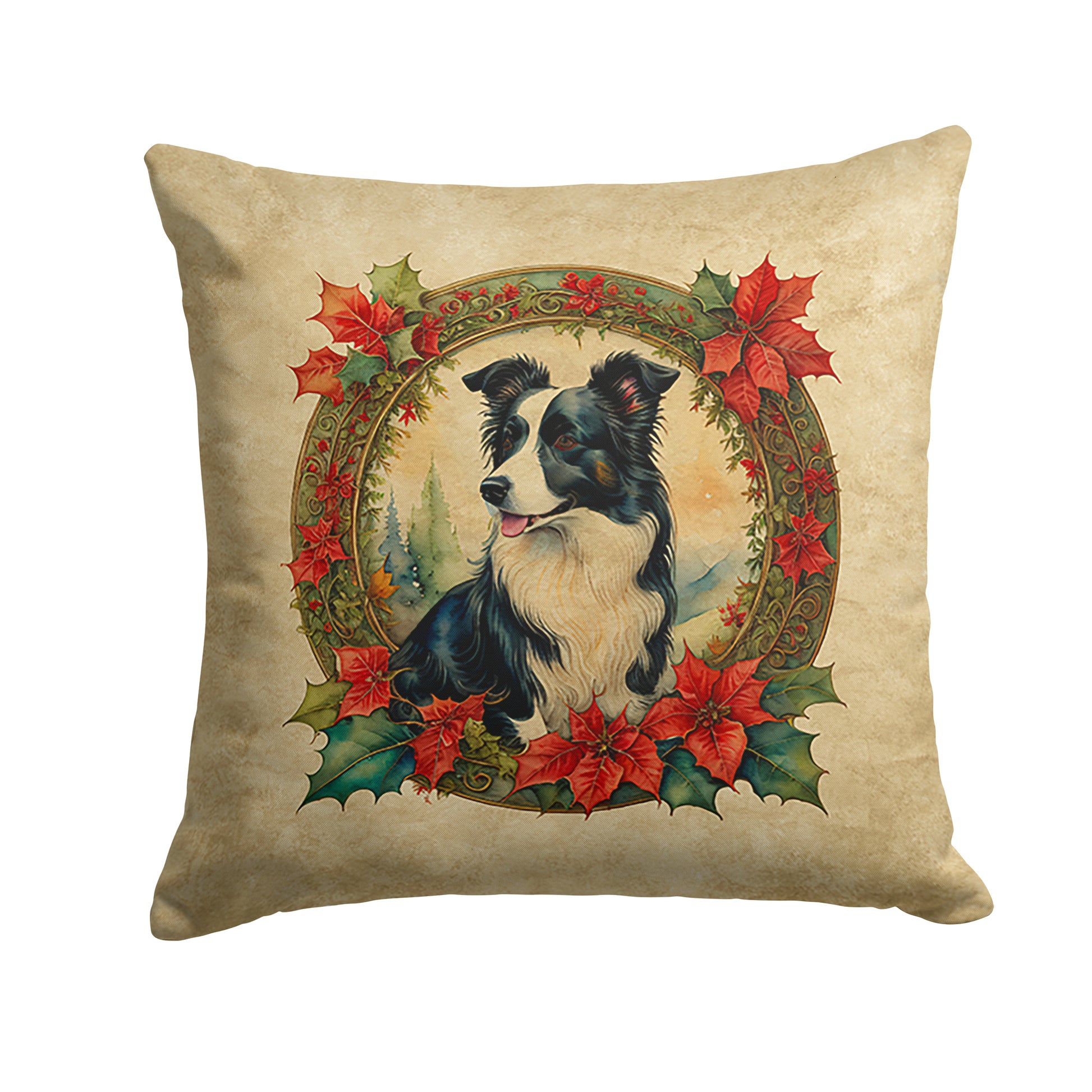 Buy this Border Collie Christmas Flowers Throw Pillow