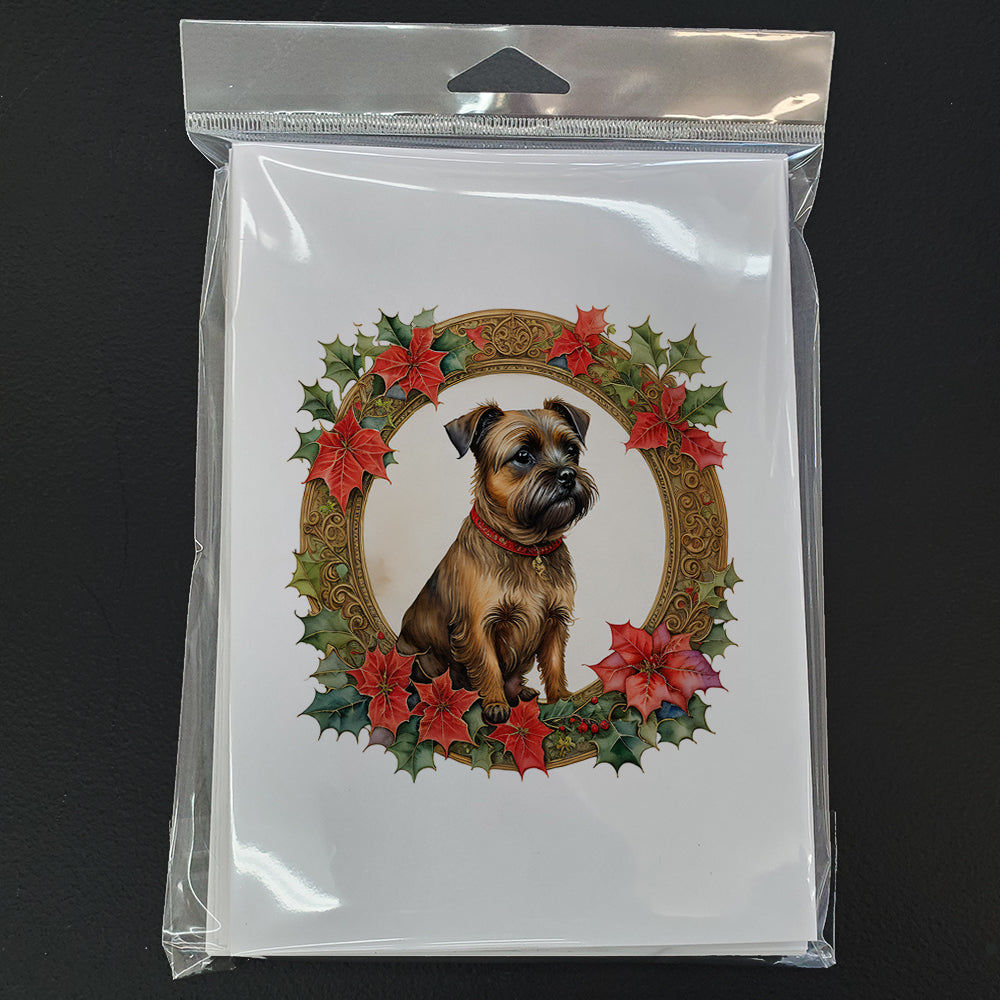 Border Terrier Christmas Flowers Greeting Cards Pack of 8