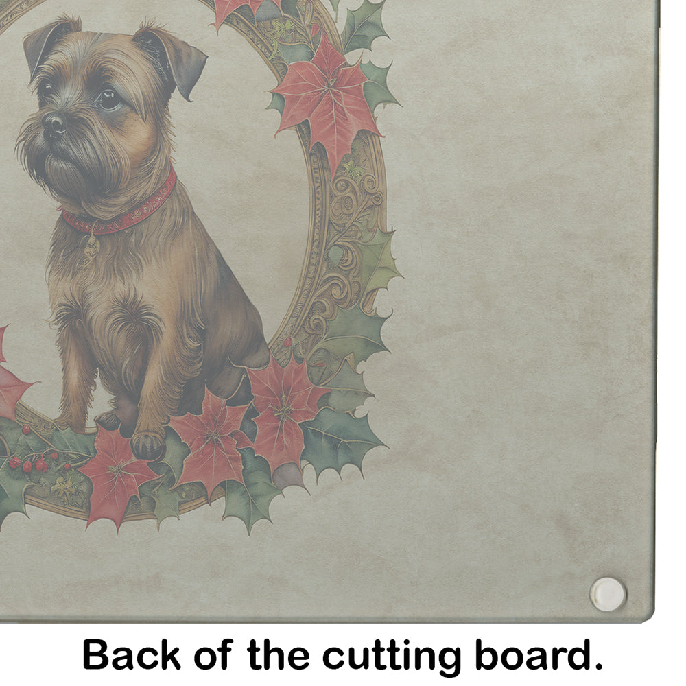 Border Terrier Christmas Flowers Glass Cutting Board