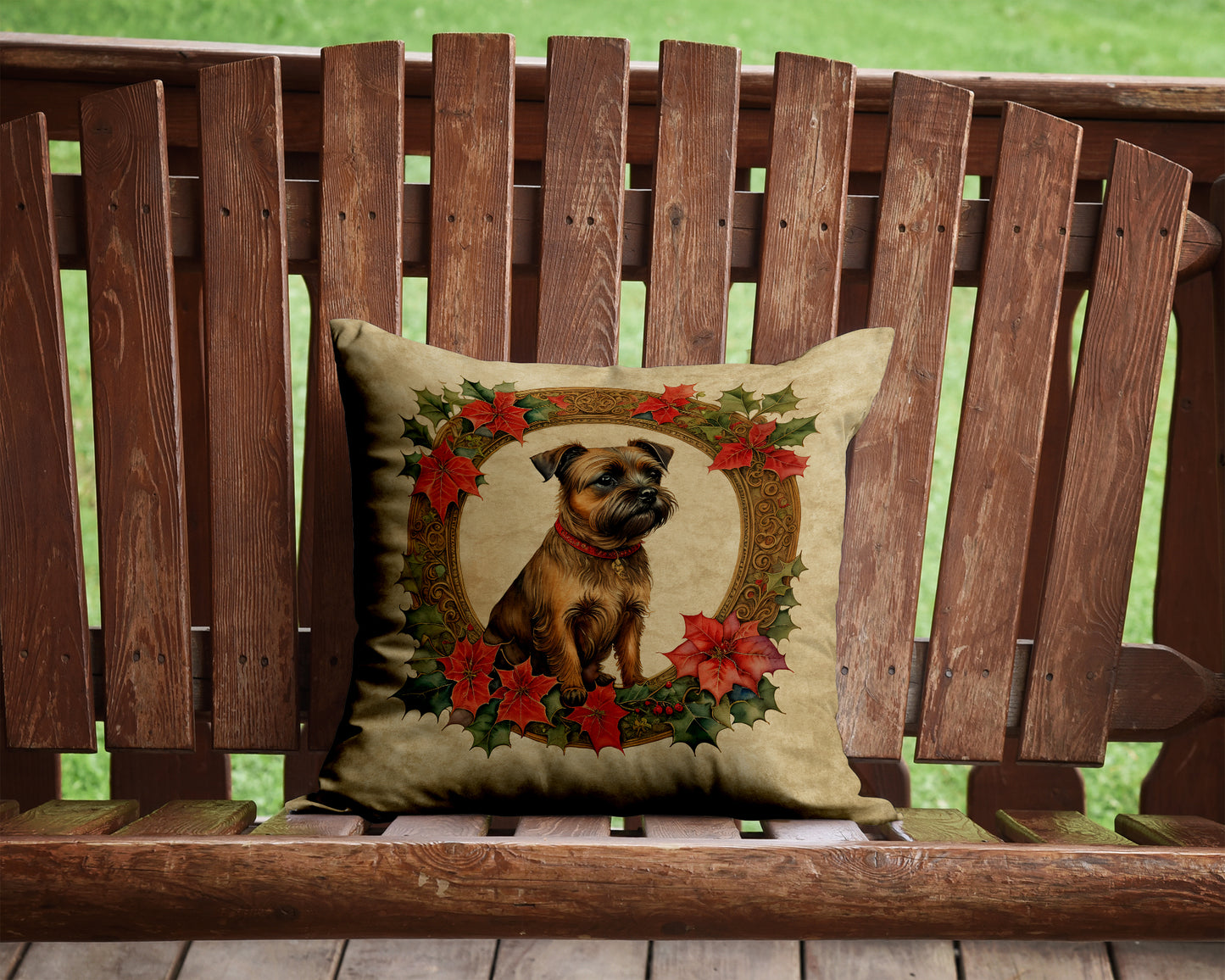 Border Terrier Christmas Flowers Throw Pillow