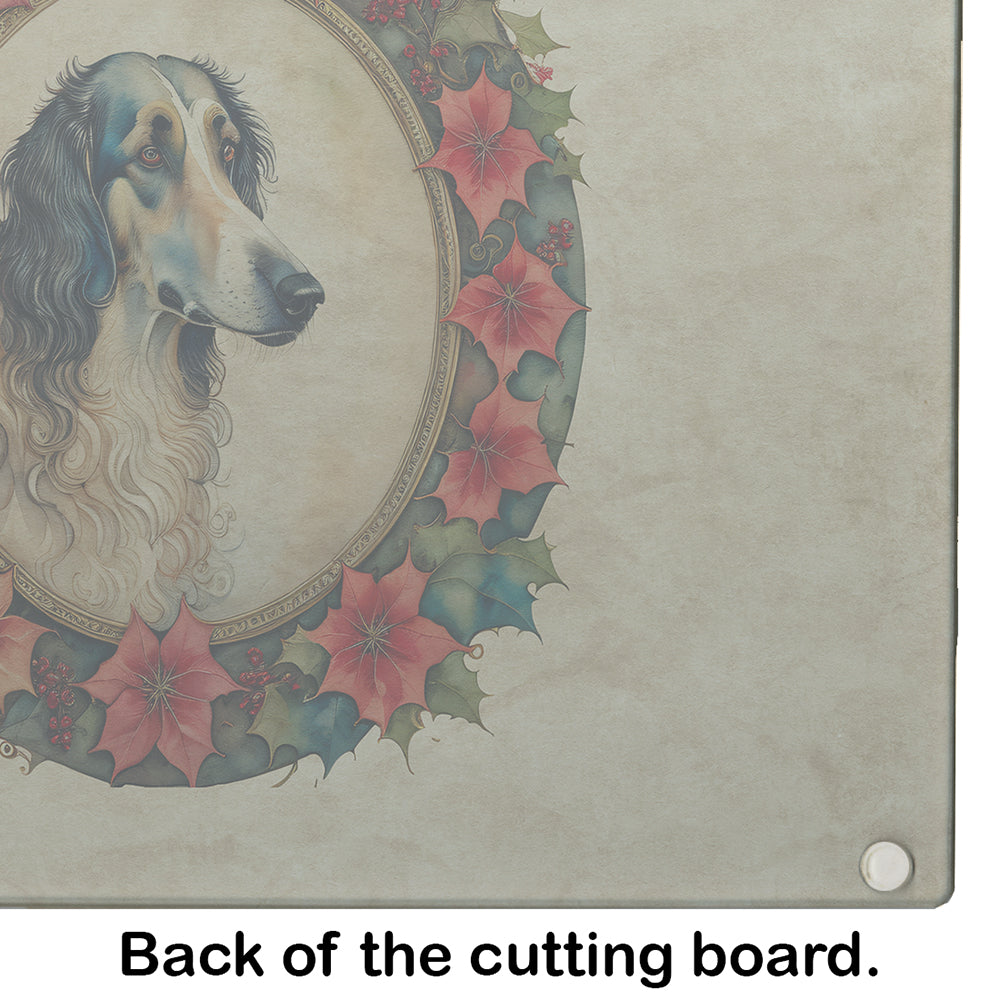 Borzoi Christmas Flowers Glass Cutting Board